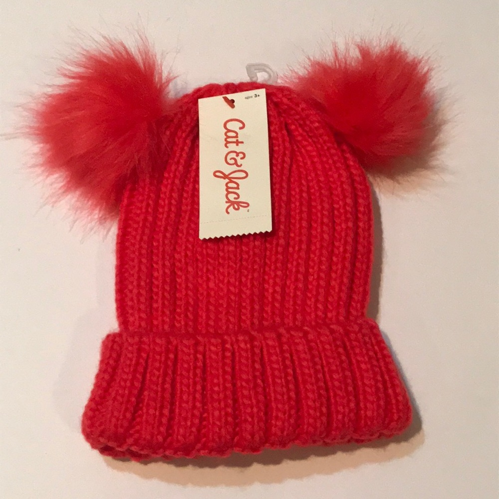 Cat & Jack girls hat with Poms NEW! Red L221